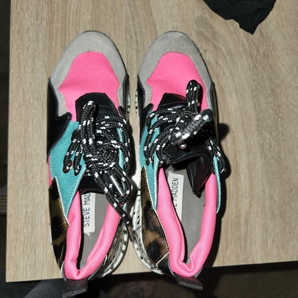 Steve Madden Cliff Mixed Media Leather Sneaker Leopard SIZE 5 - Picture 5 of 11